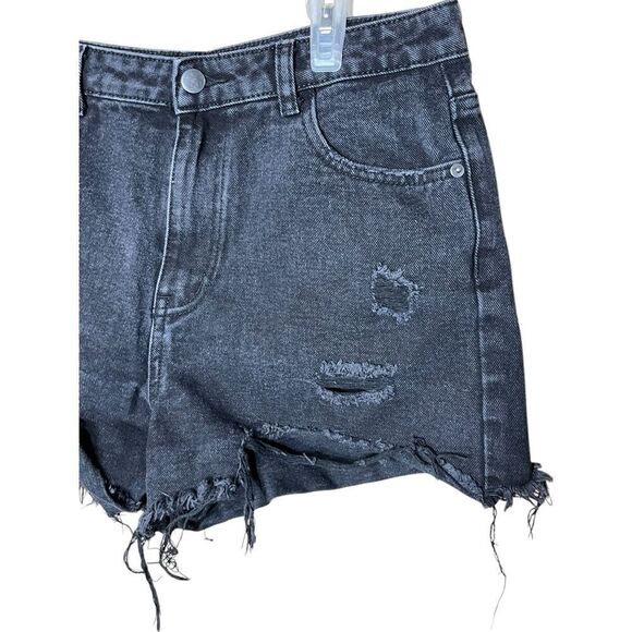 Pretty Little Thing High Rise Distressed Black Wash Shorts Size 8 - Picture 2 of 7